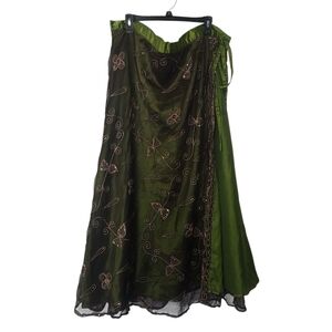 Vintage Green Wrap Maxi Skirt Size Medium